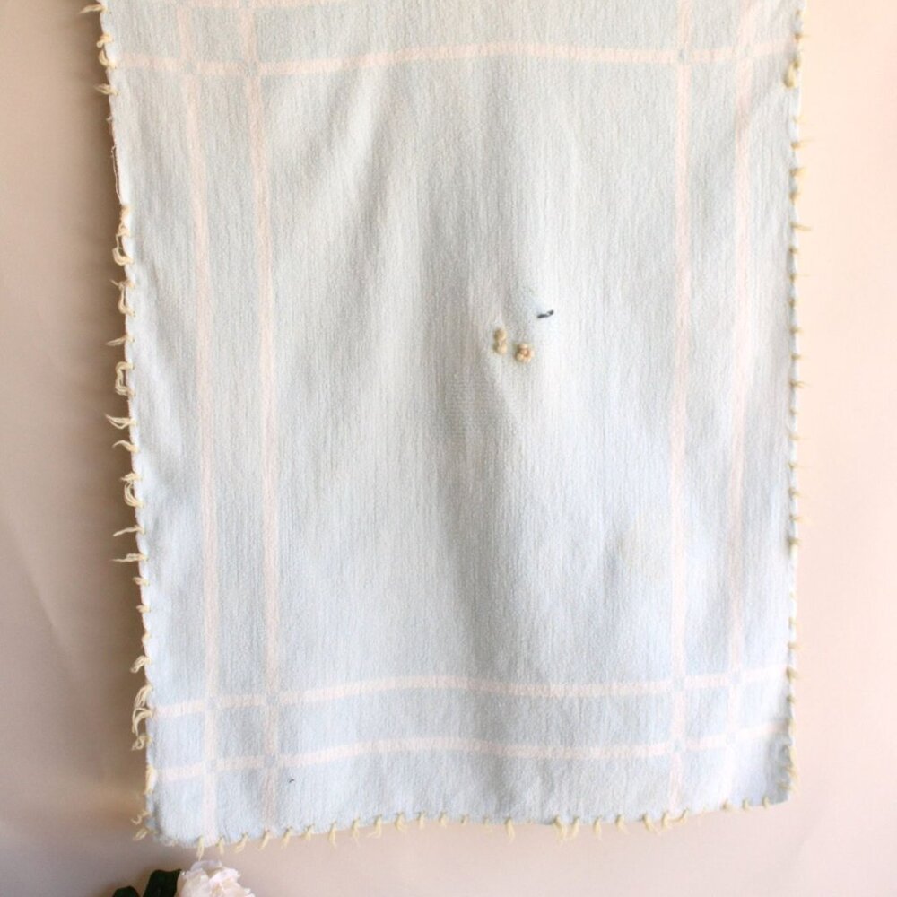Vintage 1930s 1940s Baby Blanket Or Throw, Baby Pepperell Blue Lap Afghan - Picture 2 of 10